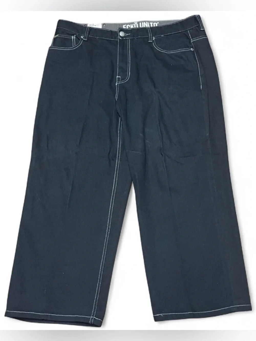Ecko Unltd Jeans Mens 42x28 Black Denim Loose Fit Embroidered Pockets Baggy Y2K - Picture 2 of 10